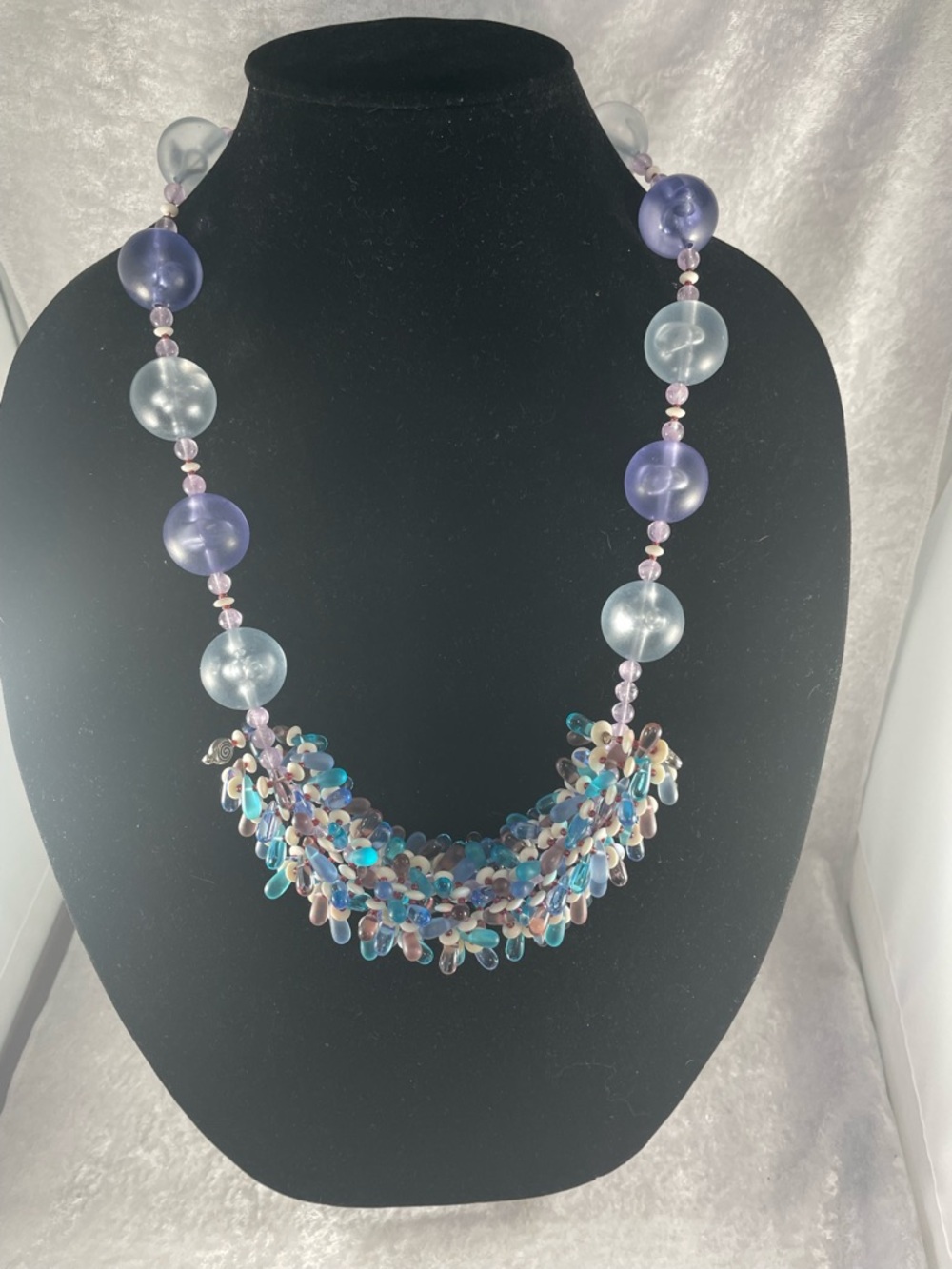 Handcrafted Plastic, Amethyst & Stirling Beaded Bold Statement Necklace